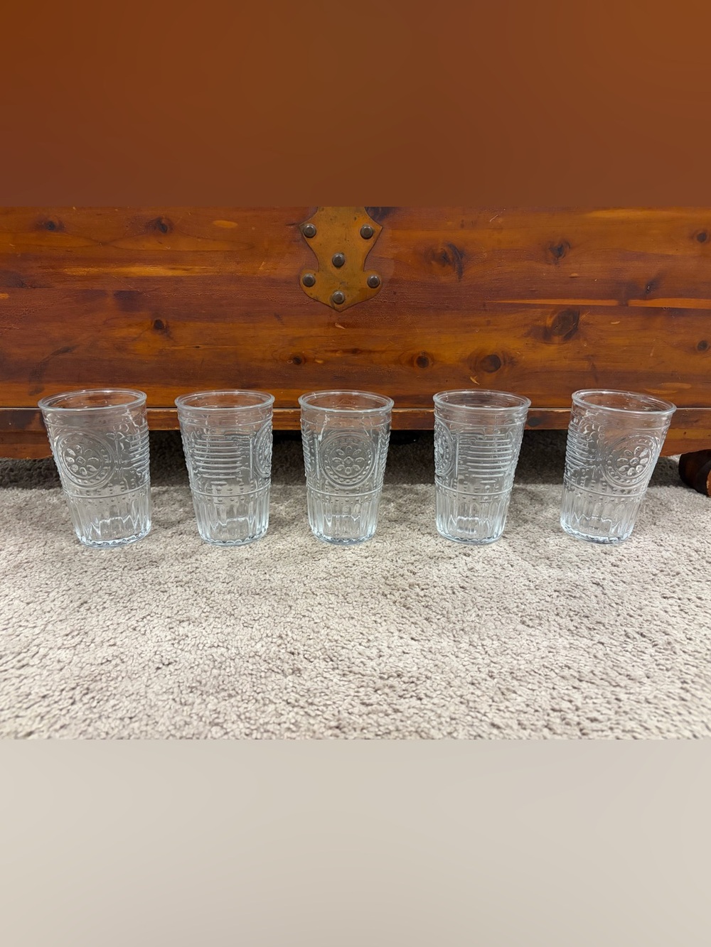 Set of 5 Bormioli Rocco Romantic Italy Clear Textured Glasses Tumblers 10 oz